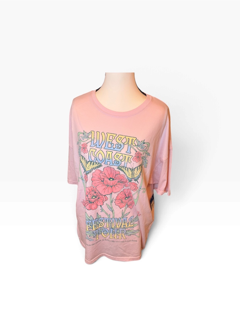 Arizona Jean Co. West Coast Festival Tour Pink Tee Butterflies Oversized Fit